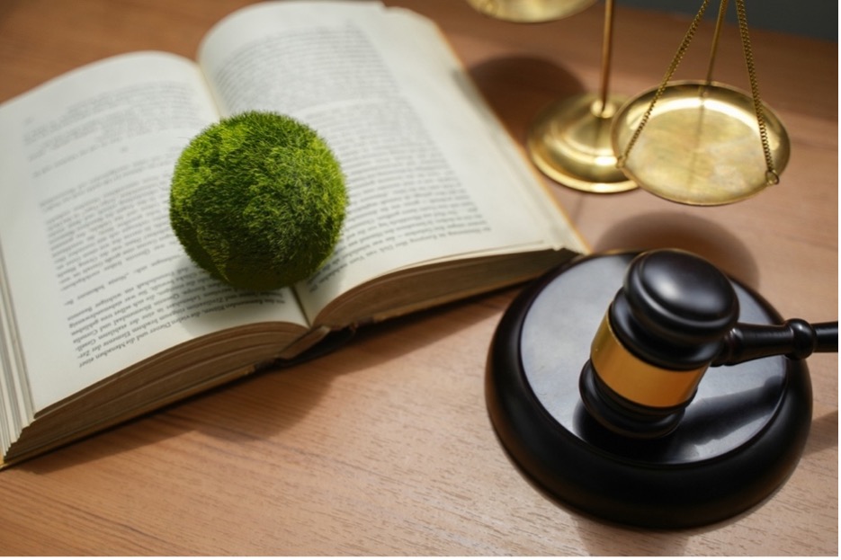 A gavel and a book with a ball on it